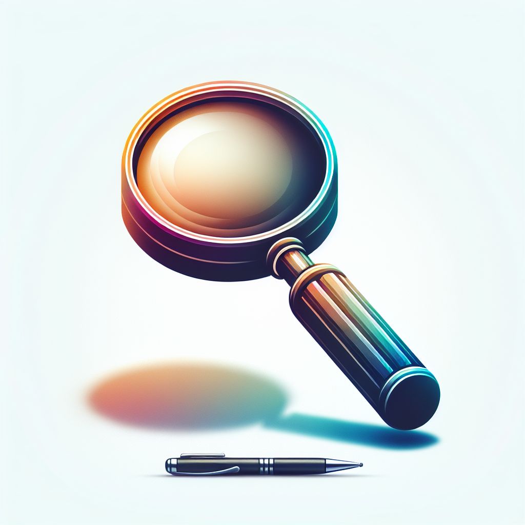Magnifying glass in illustration style with gradients and white background