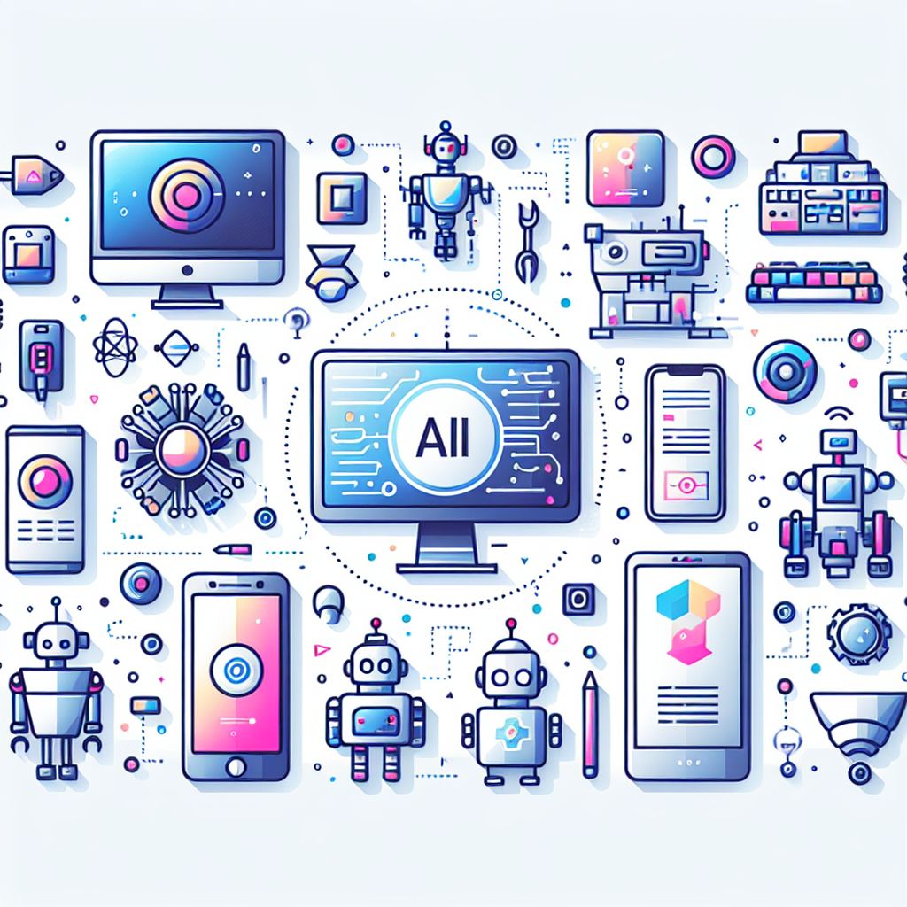 technology in illustration style with gradients and white background