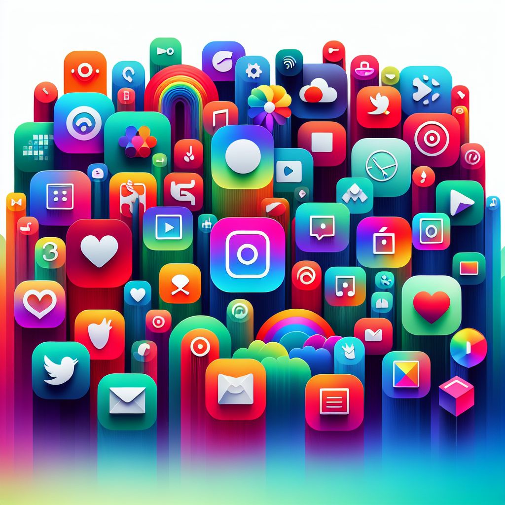 Applications in illustration style with gradients and white background