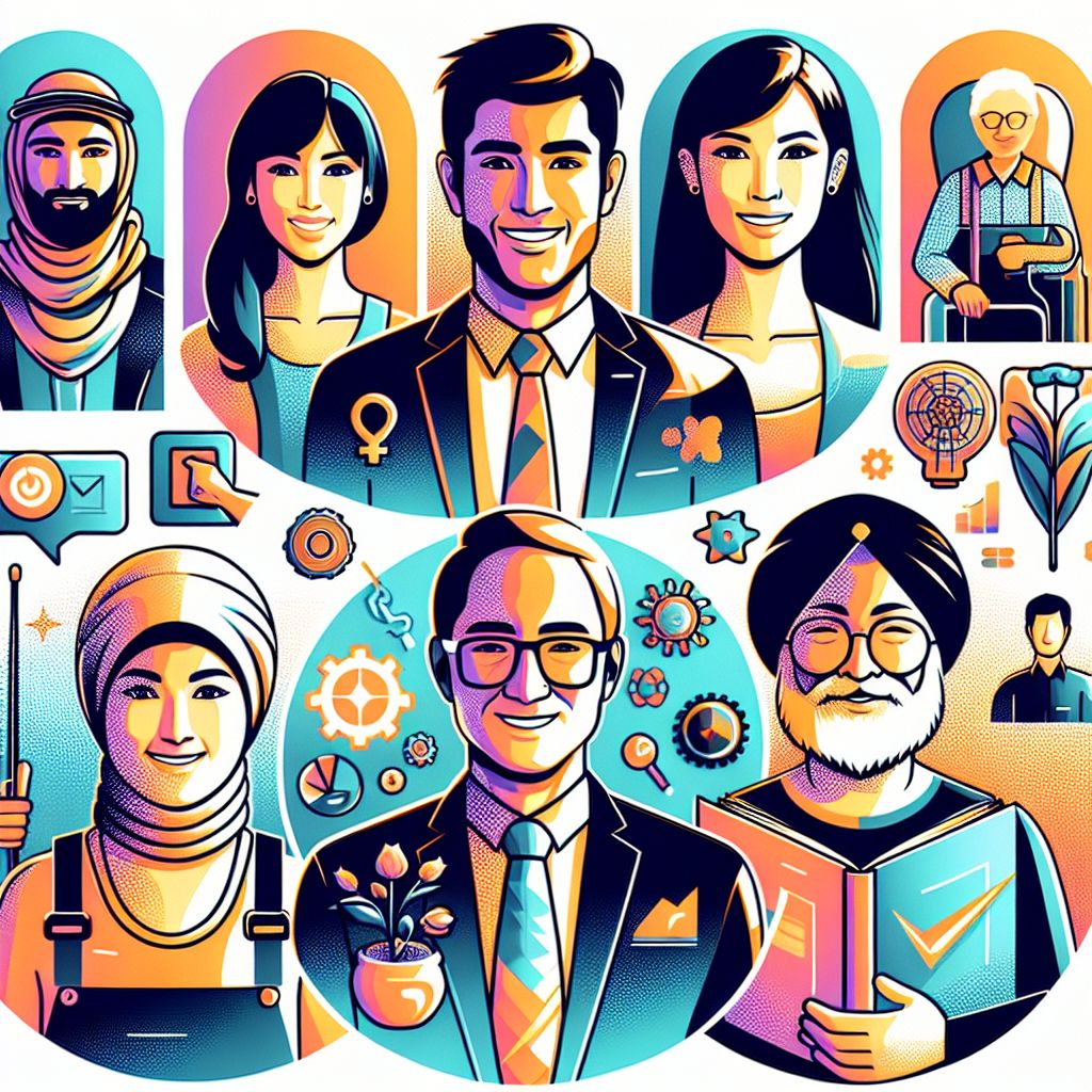 Customer personas adoption in illustration style with gradients and white background