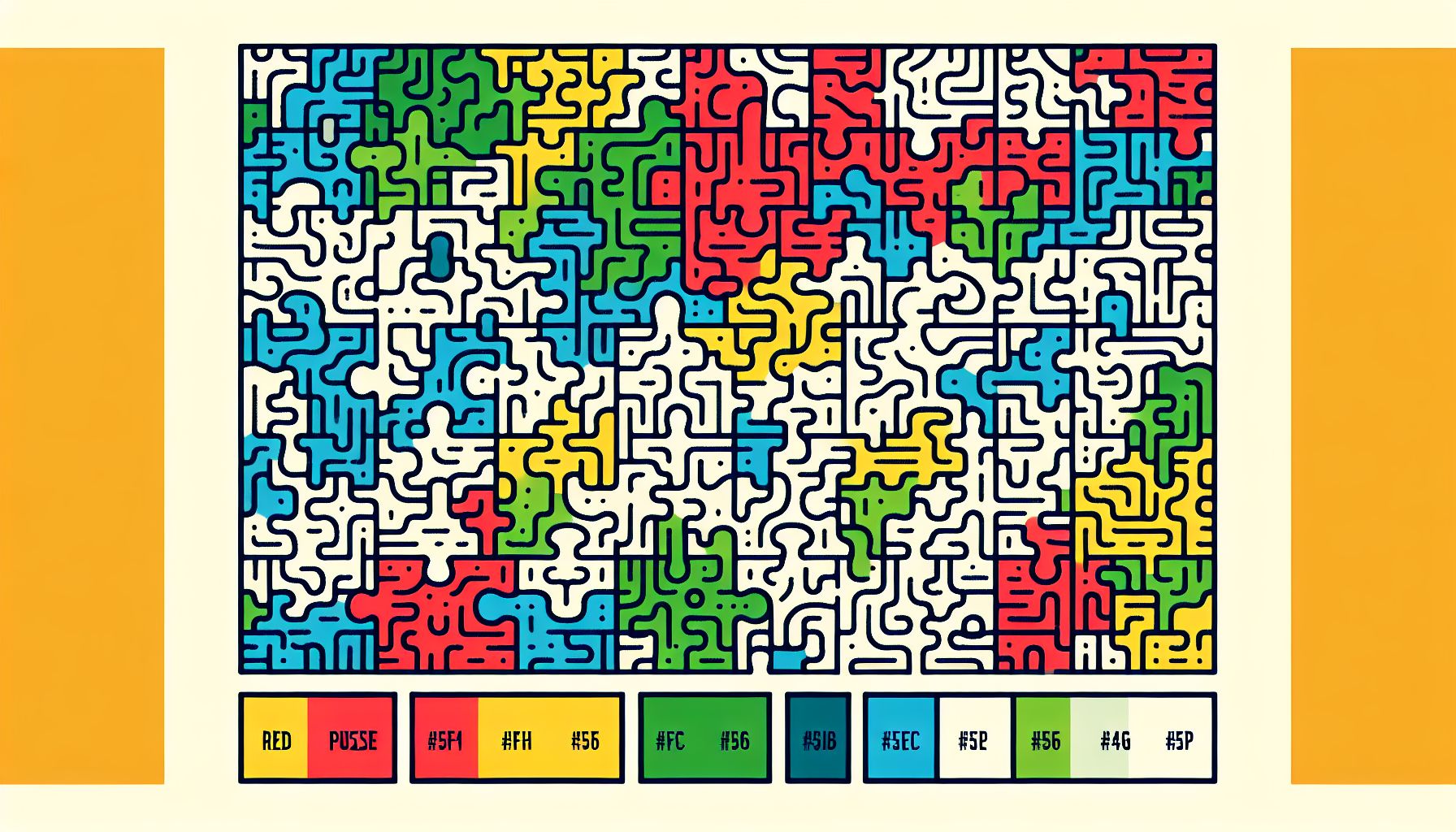 Puzzle in flat illustration style and white background, red #f47574, green #88c7a8, yellow #fcc44b, and blue #645bc8 colors.