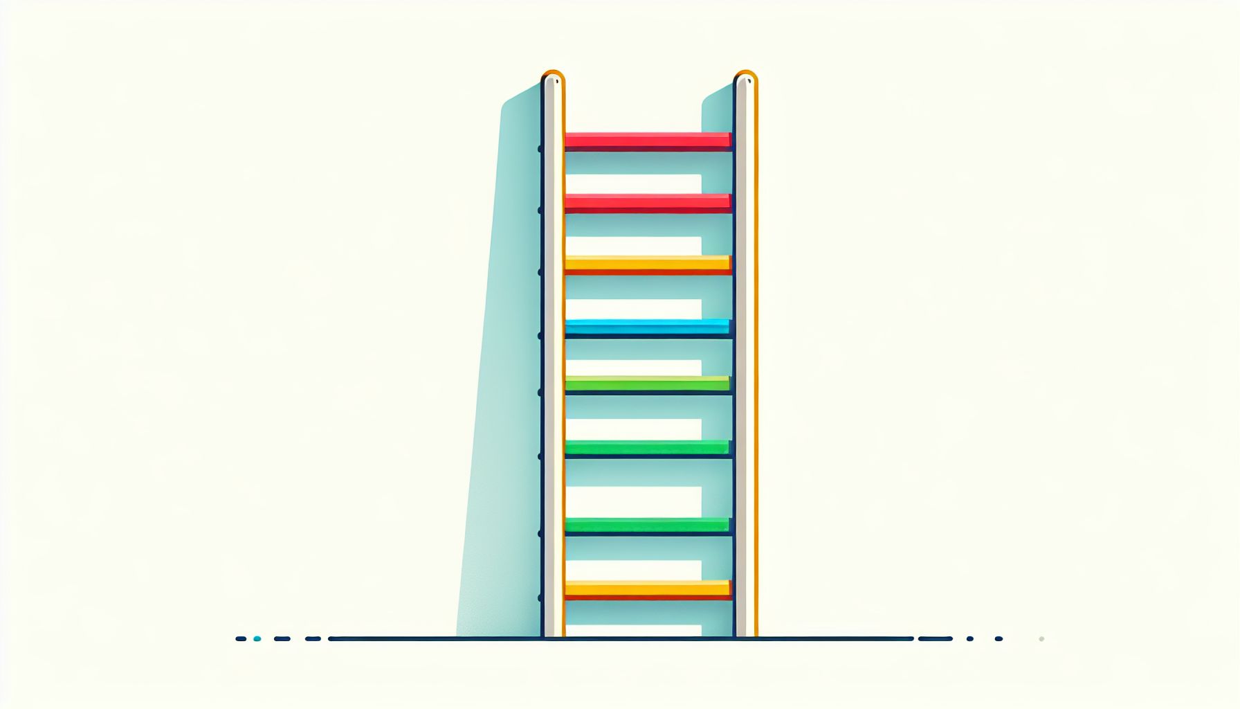 Ladder in flat illustration style and white background, red #f47574, green #88c7a8, yellow #fcc44b, and blue #645bc8 colors.
