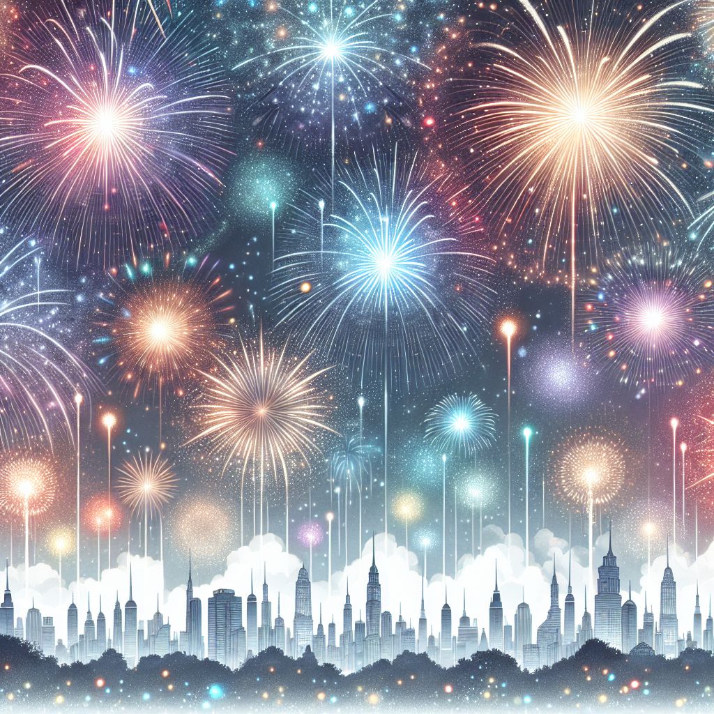 Fireworks in illustration style with gradients and white background
