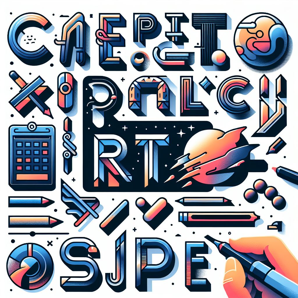 types in illustration style with gradients and white background