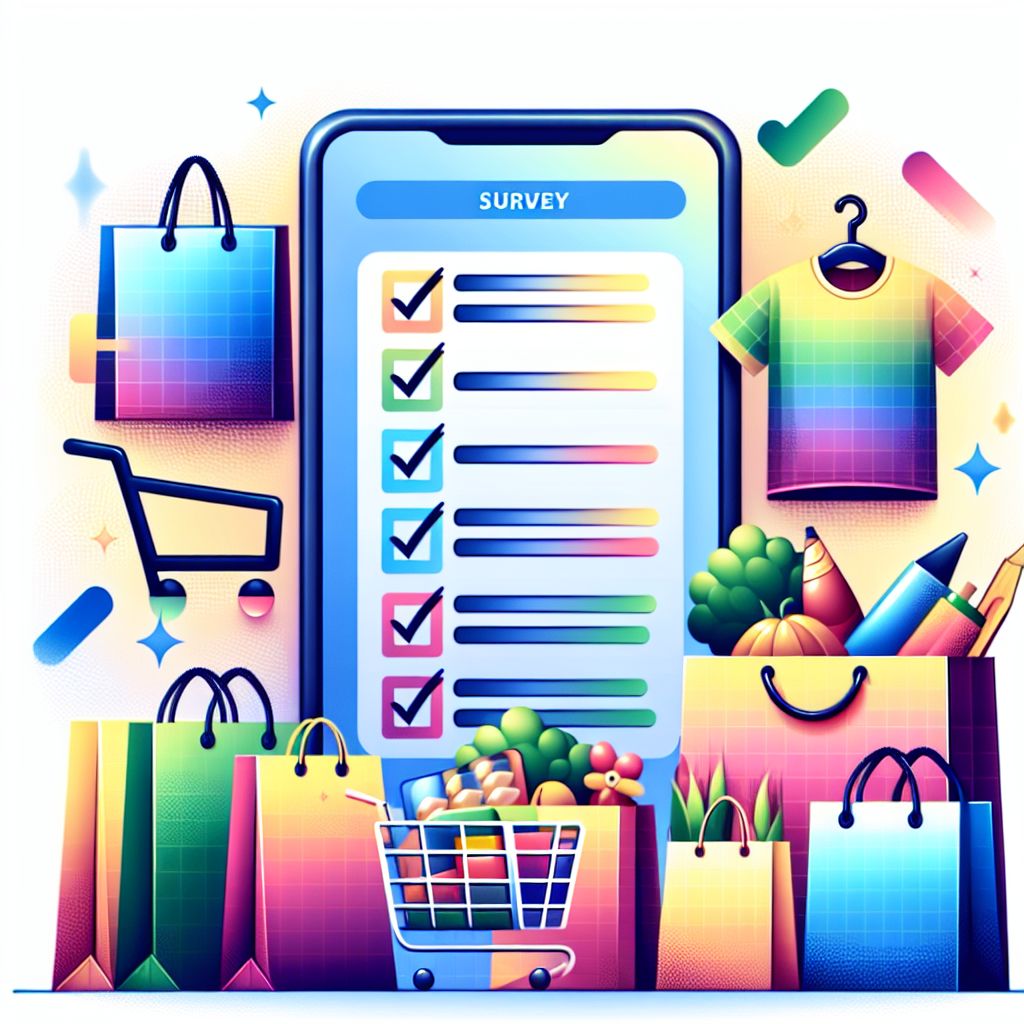 Shopping habits survey in illustration style with gradients and white background
