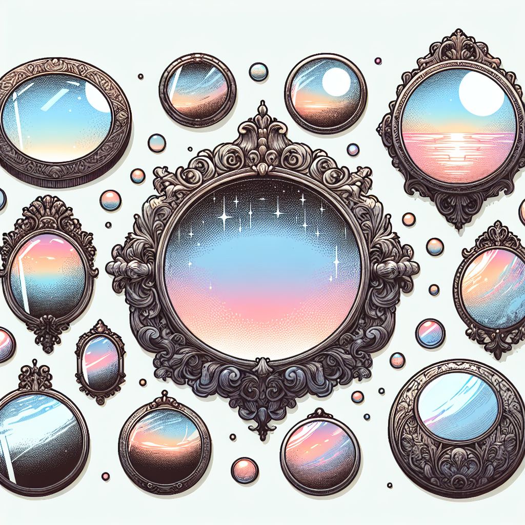 Mirrors in illustration style with gradients and white background