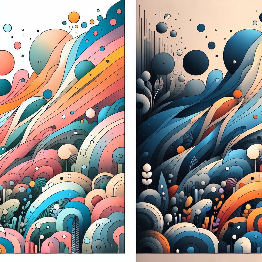 Difference in illustration style with gradients and white background