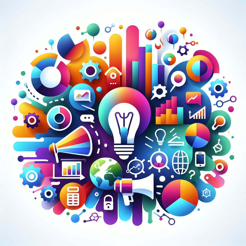 marketing in illustration style with gradients and white background