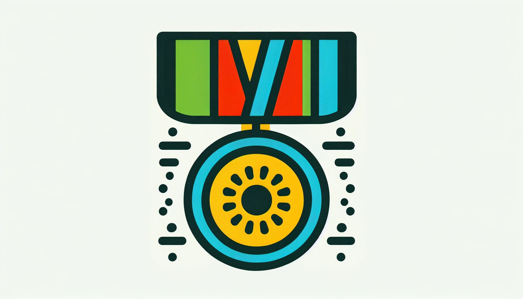 Medal in flat illustration style and white background, red #f47574, green #88c7a8, yellow #fcc44b, and blue #645bc8 colors.