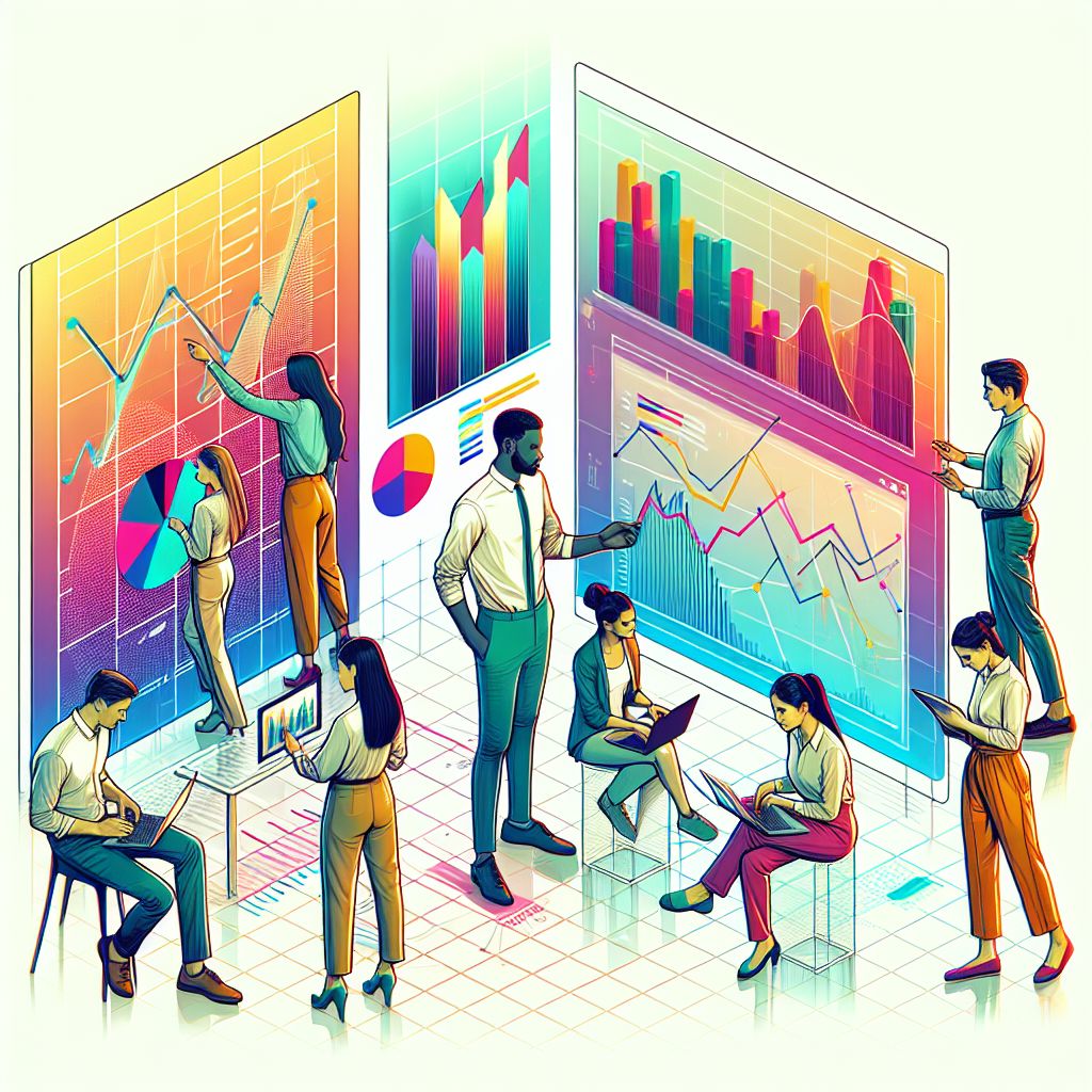 Market research in illustration style with gradients and white background