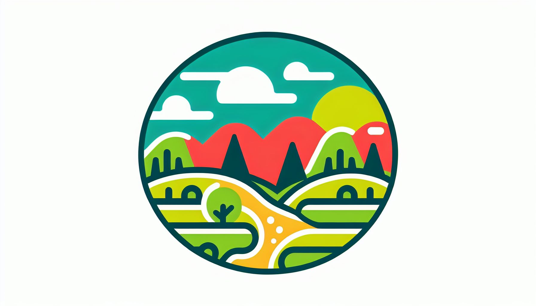High ground in flat illustration style and white background, red #f47574, green #88c7a8, yellow #fcc44b, and blue #645bc8 colors.