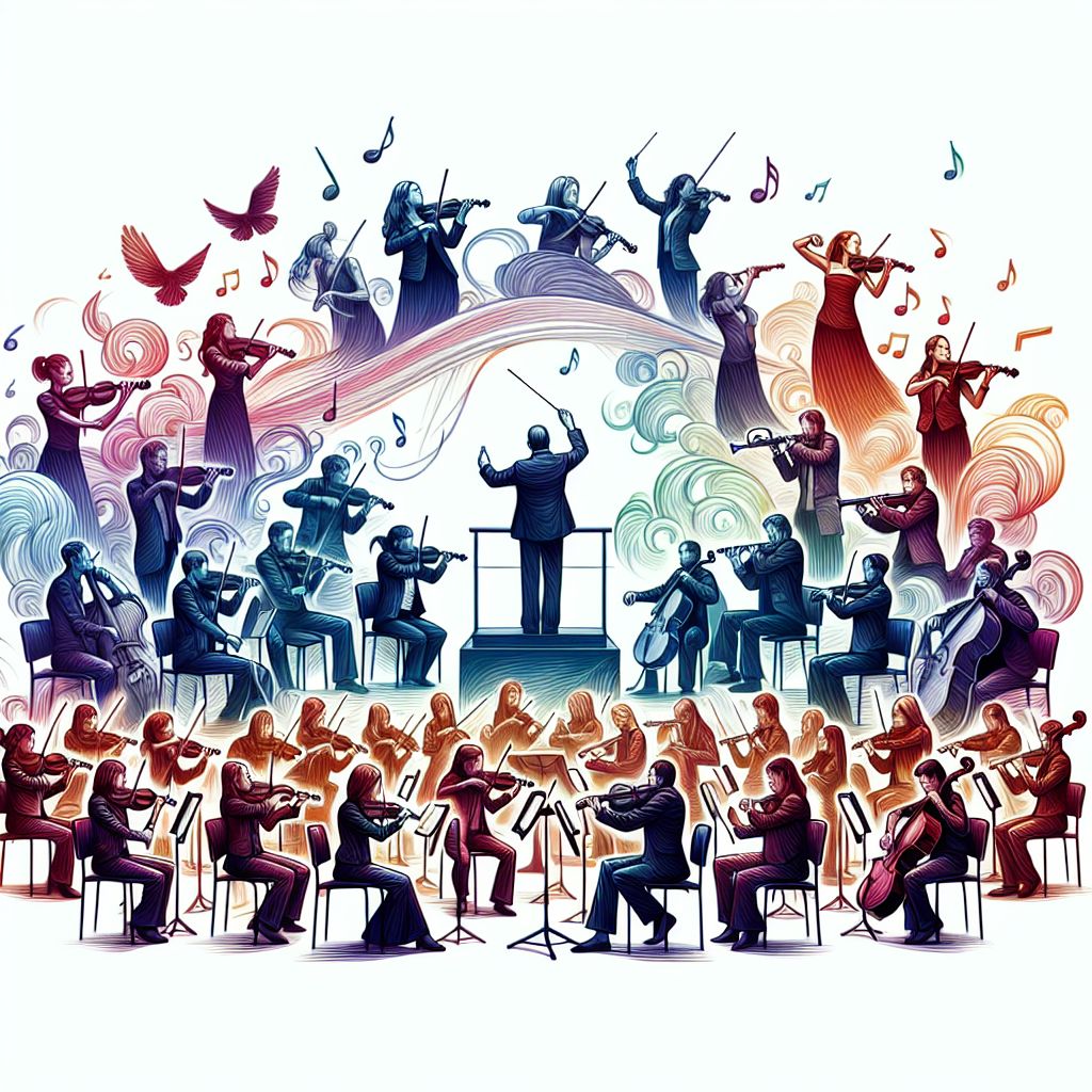 Symphony in illustration style with gradients and white background