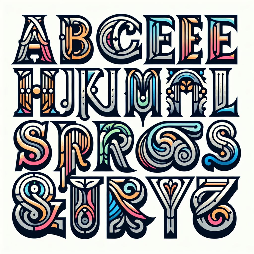 Types in illustration style with gradients and white background
