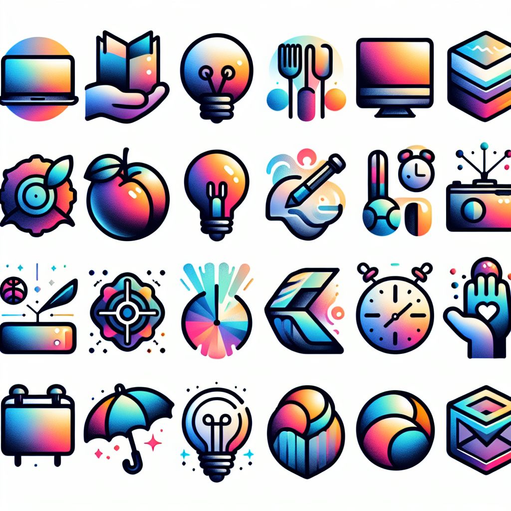 Categories in illustration style with gradients and white background