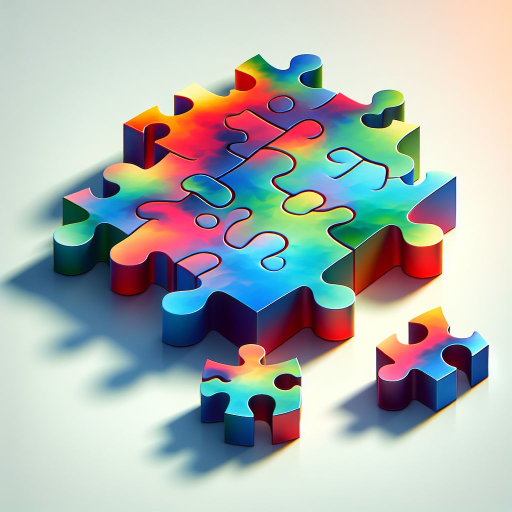 Jigsaw puzzle in illustration style with gradients and white background