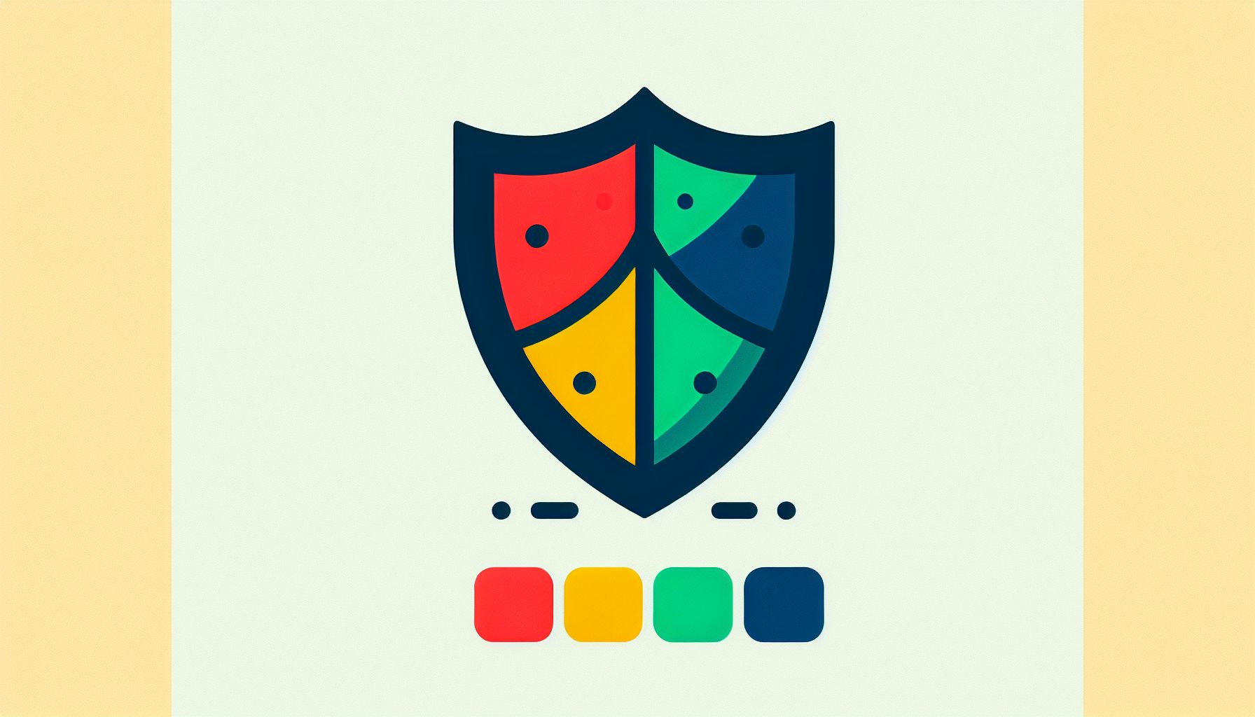 Shield in flat illustration style and white background, red #f47574, green #88c7a8, yellow #fcc44b, and blue #645bc8 colors.