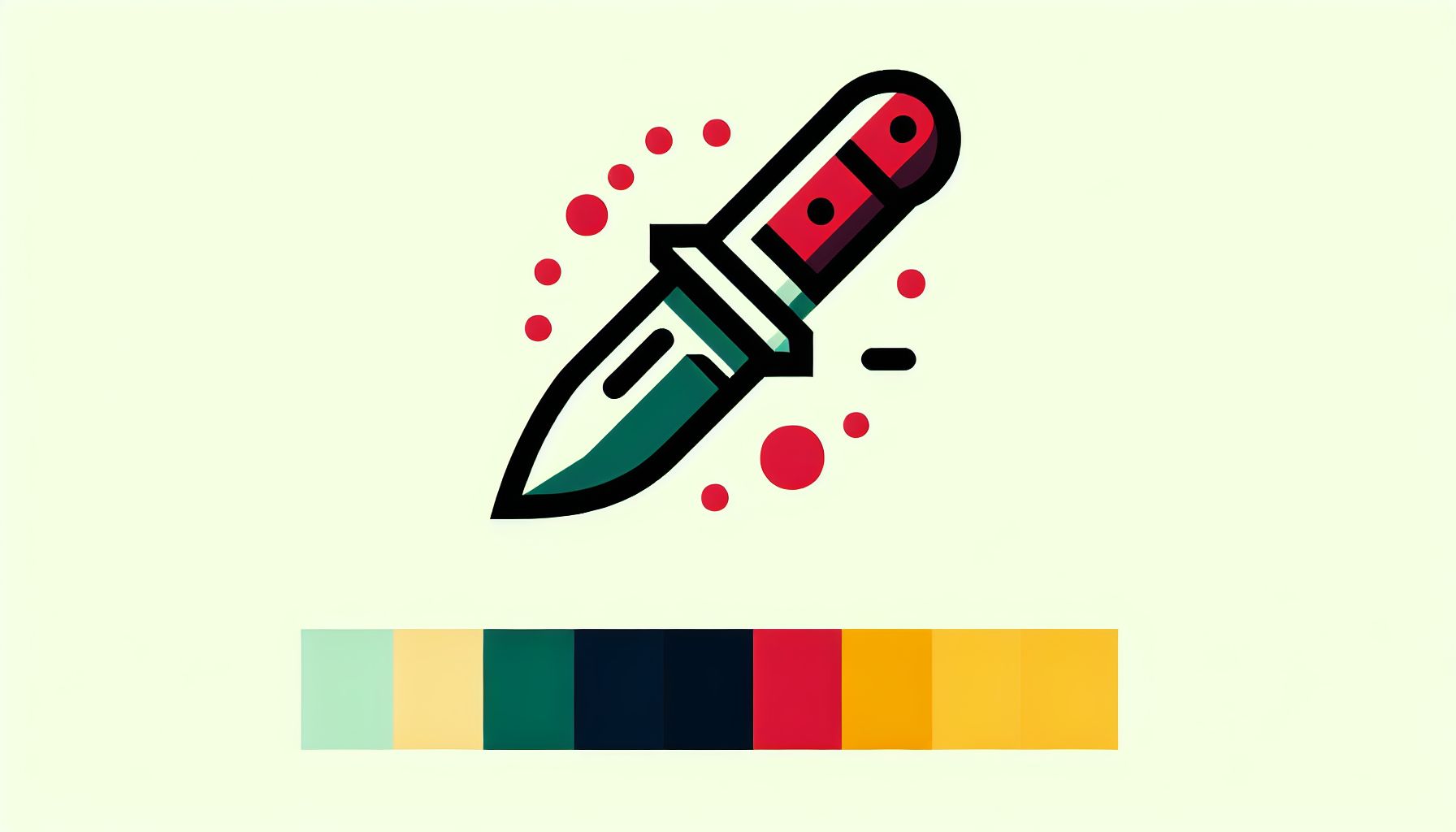 Knife in flat illustration style and white background, red #f47574, green #88c7a8, yellow #fcc44b, and blue #645bc8 colors.