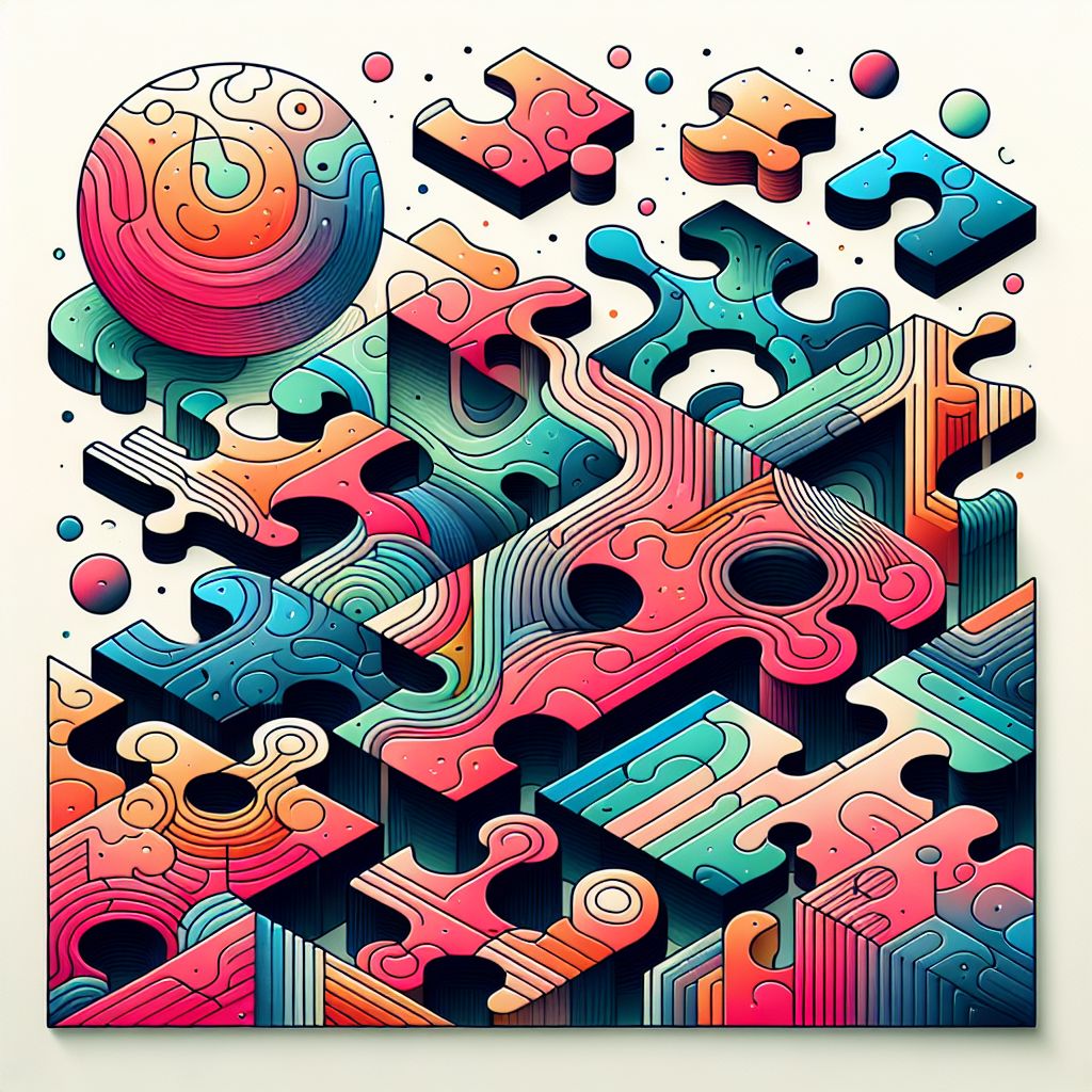 Puzzle in illustration style with gradients and white background