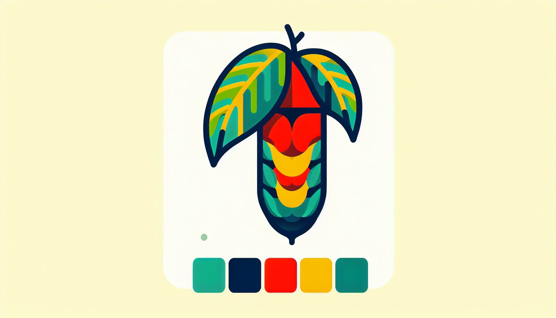 Chrysalis in flat illustration style and white background, red #f47574, green #88c7a8, yellow #fcc44b, and blue #645bc8 colors.