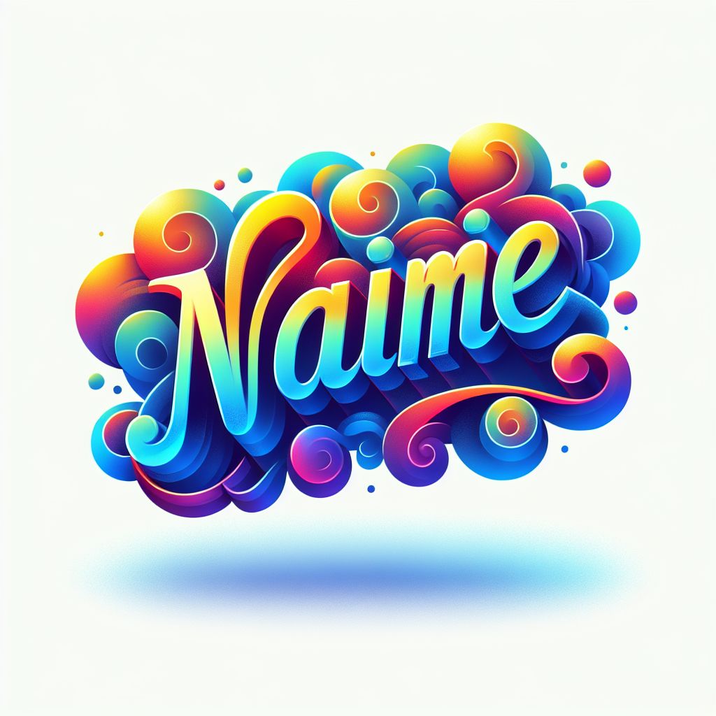 Name in illustration style with gradients and white background