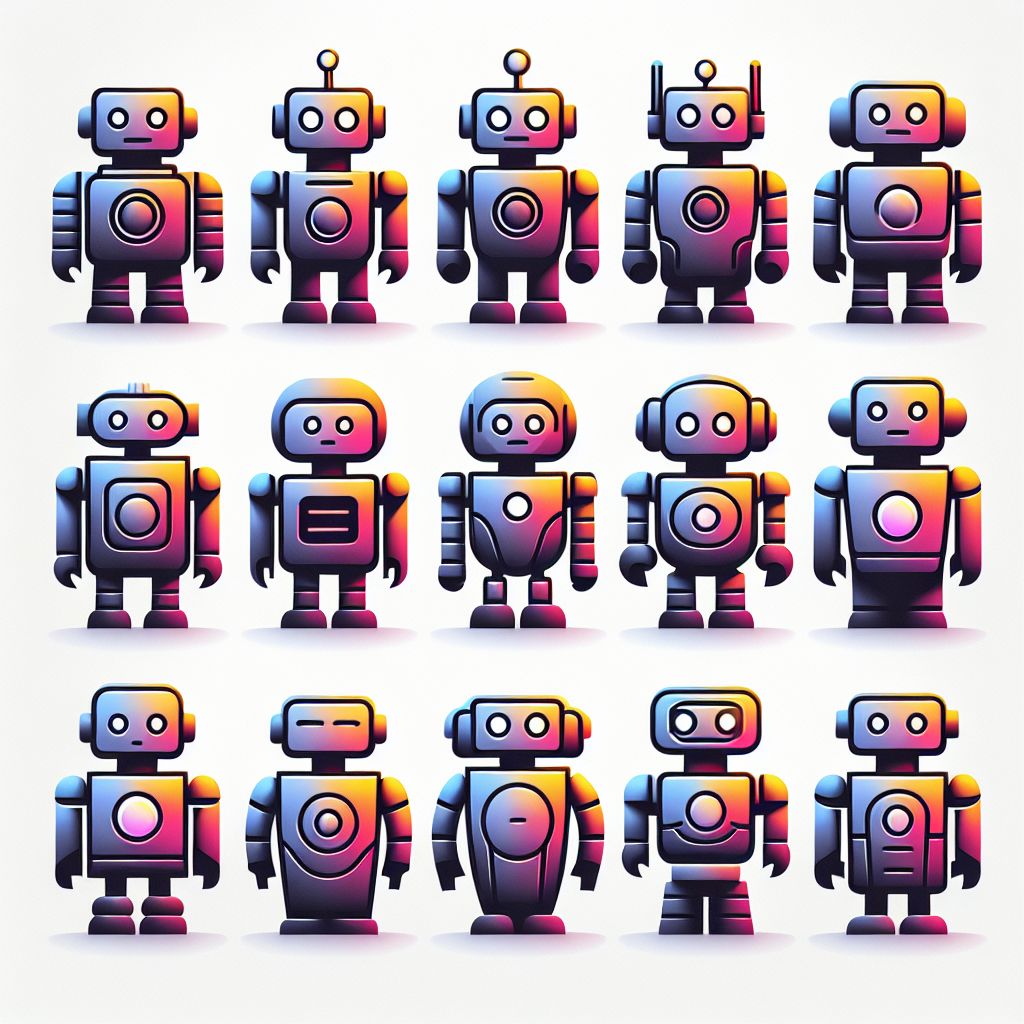 Chatbots in illustration style with gradients and white background