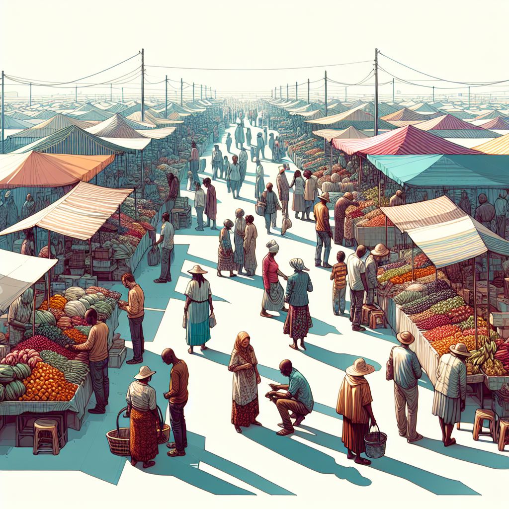 market in illustration style with gradients and white background