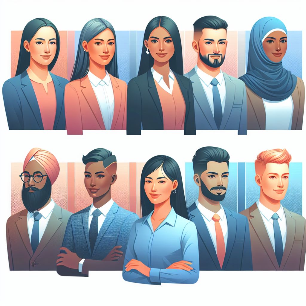 Customer personas assessment in illustration style with gradients and white background