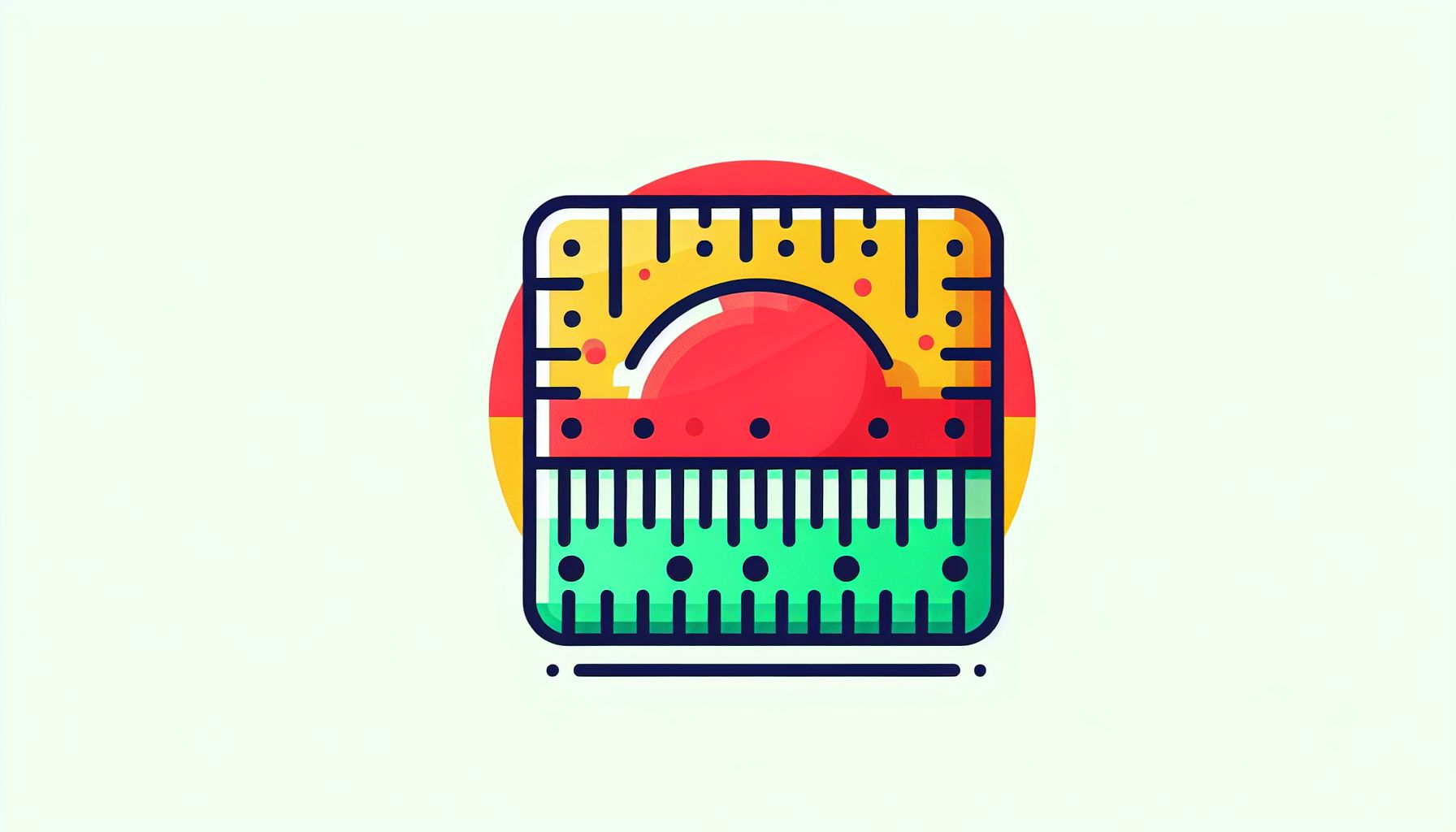 Ruler in flat illustration style and white background, red #f47574, green #88c7a8, yellow #fcc44b, and blue #645bc8 colors.