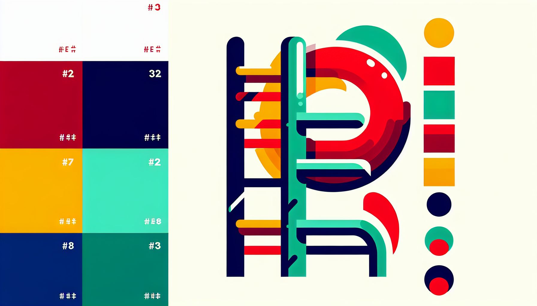 Ladder in flat illustration style and white background, red #f47574, green #88c7a8, yellow #fcc44b, and blue #645bc8 colors.