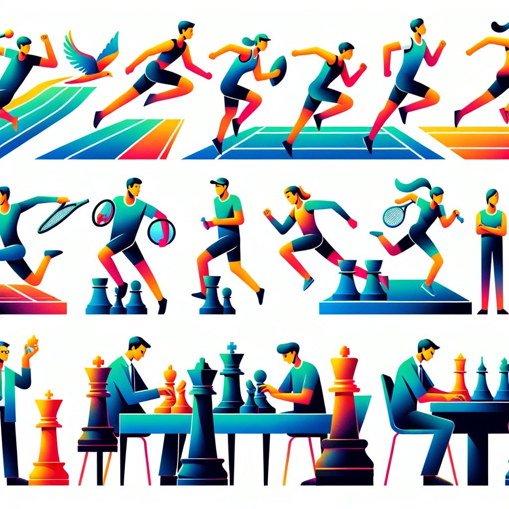 competitor activities in illustration style with gradients and white background