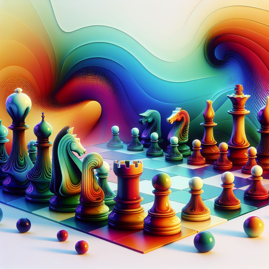 Chess in illustration style with gradients and white background