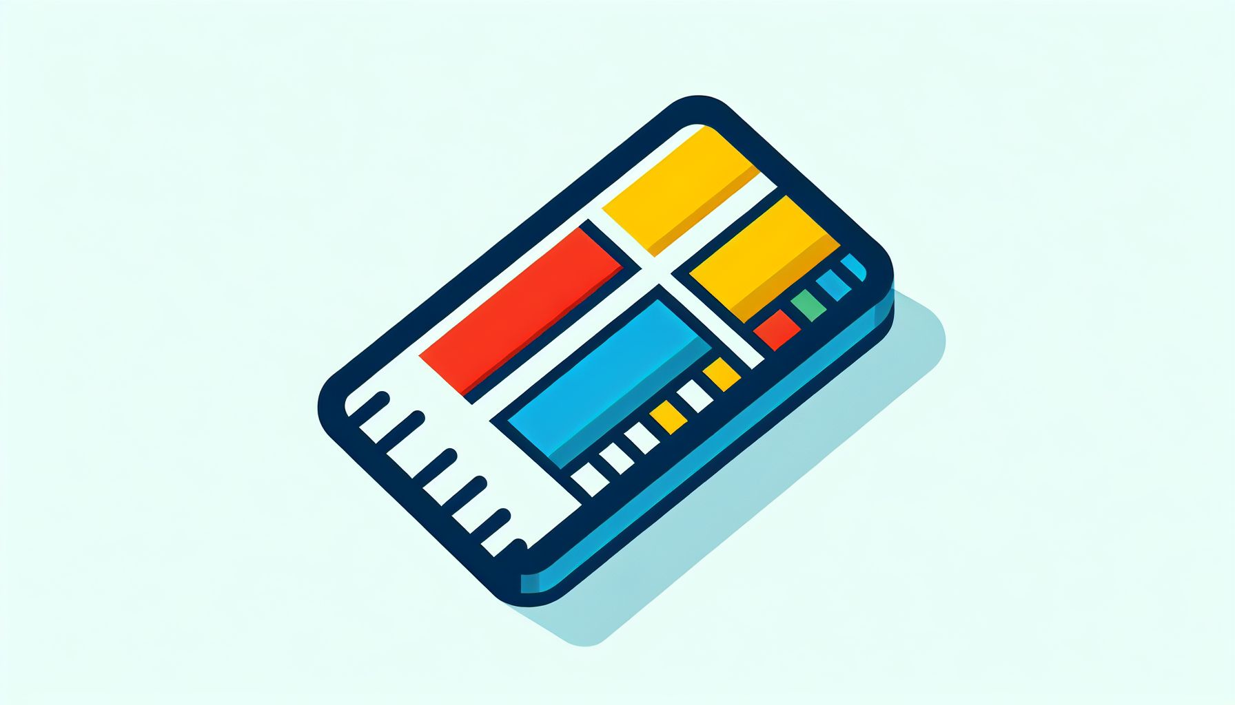 Ruler in flat illustration style and white background, red #f47574, green #88c7a8, yellow #fcc44b, and blue #645bc8 colors.