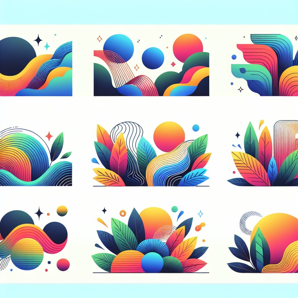 Examples in illustration style with gradients and white background