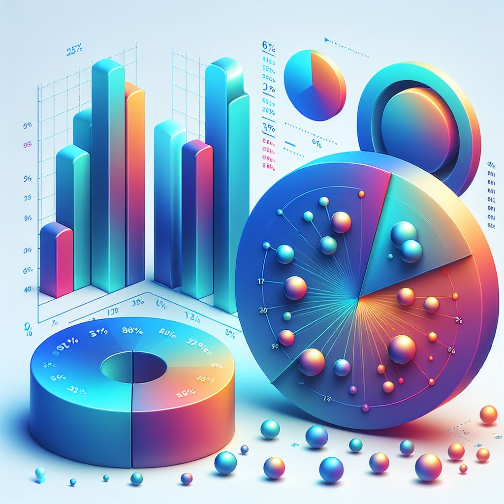 Statistical analysis in illustration style with gradients and white background