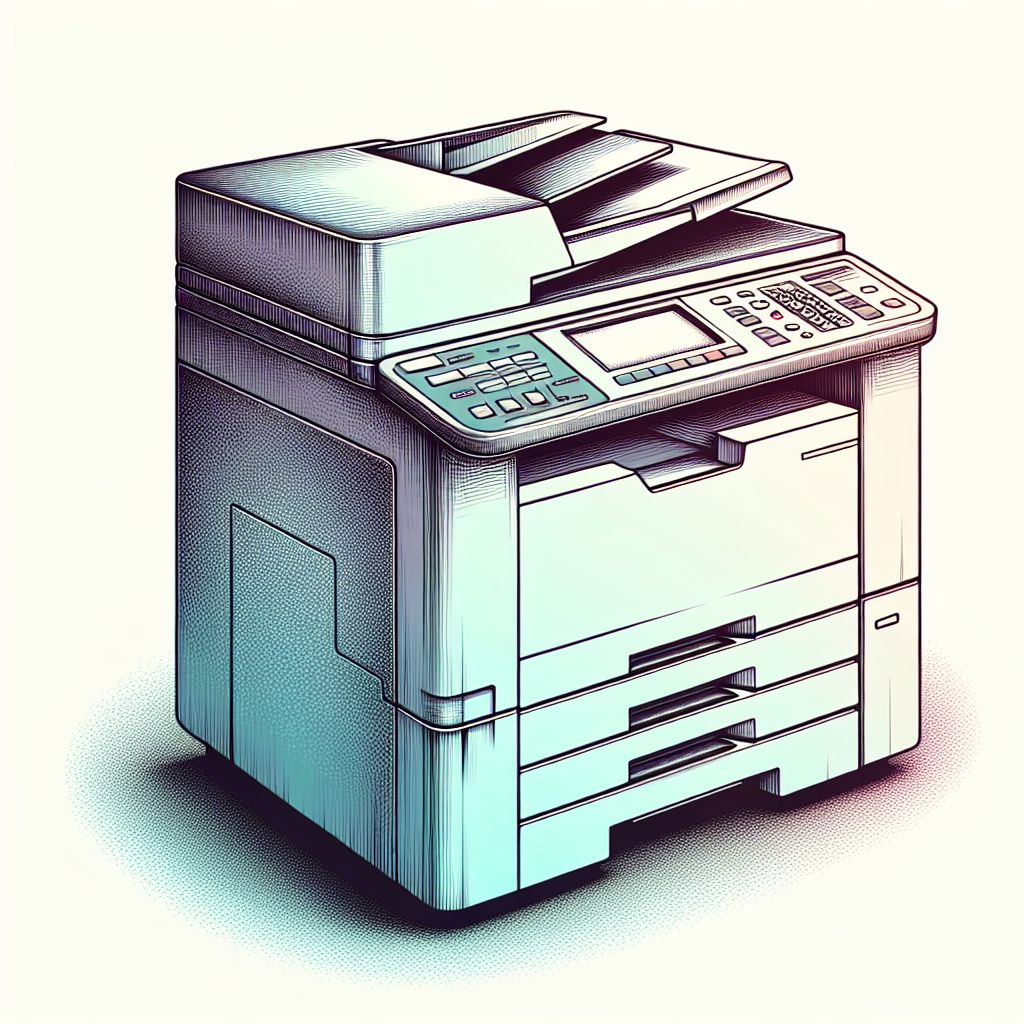 Photocopier in illustration style with gradients and white background
