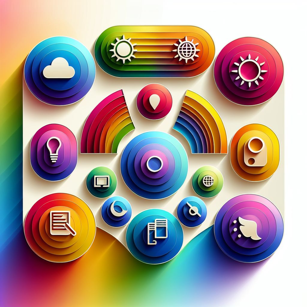 Categories in illustration style with gradients and white background