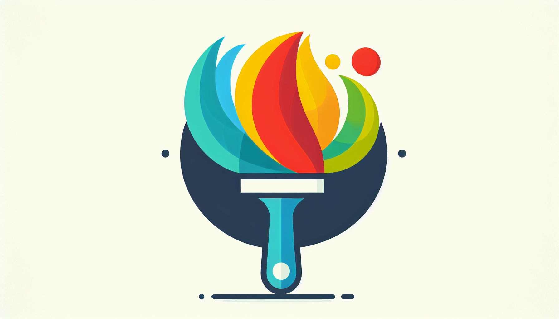 Paintbrush in flat illustration style and white background, red #f47574, green #88c7a8, yellow #fcc44b, and blue #645bc8 colors.