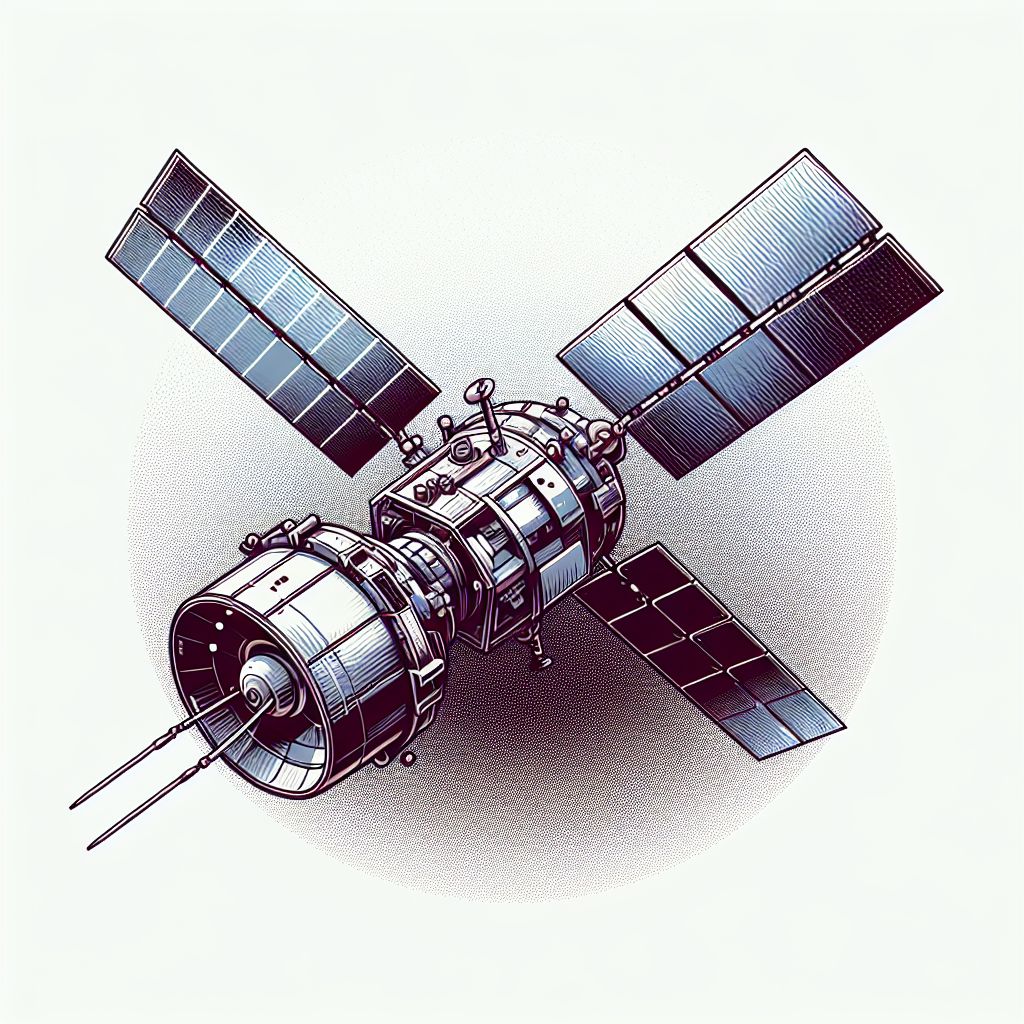 Satellite in illustration style with gradients and white background