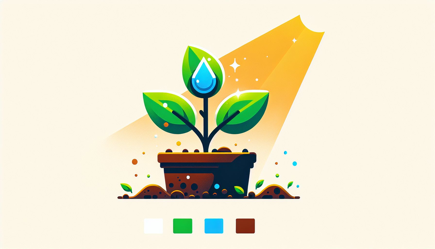 Seedling in flat illustration style and white background, red #f47574, green #88c7a8, yellow #fcc44b, and blue #645bc8 colors.