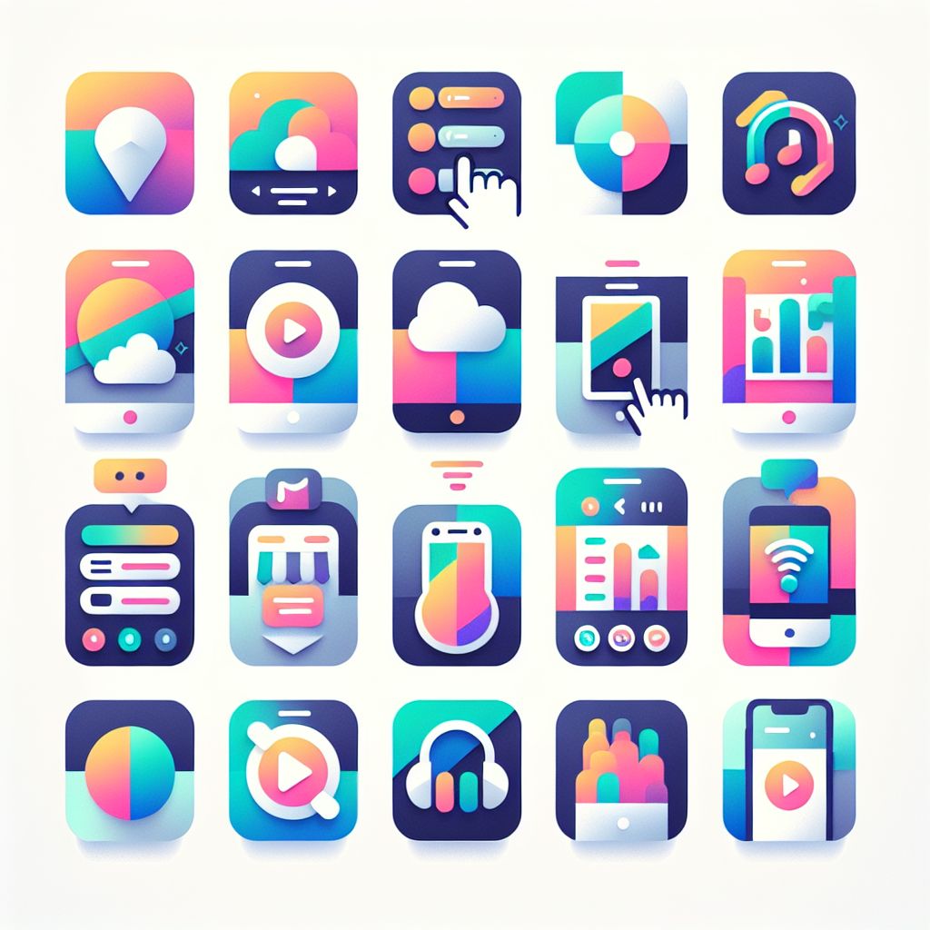 apps in illustration style with gradients and white background