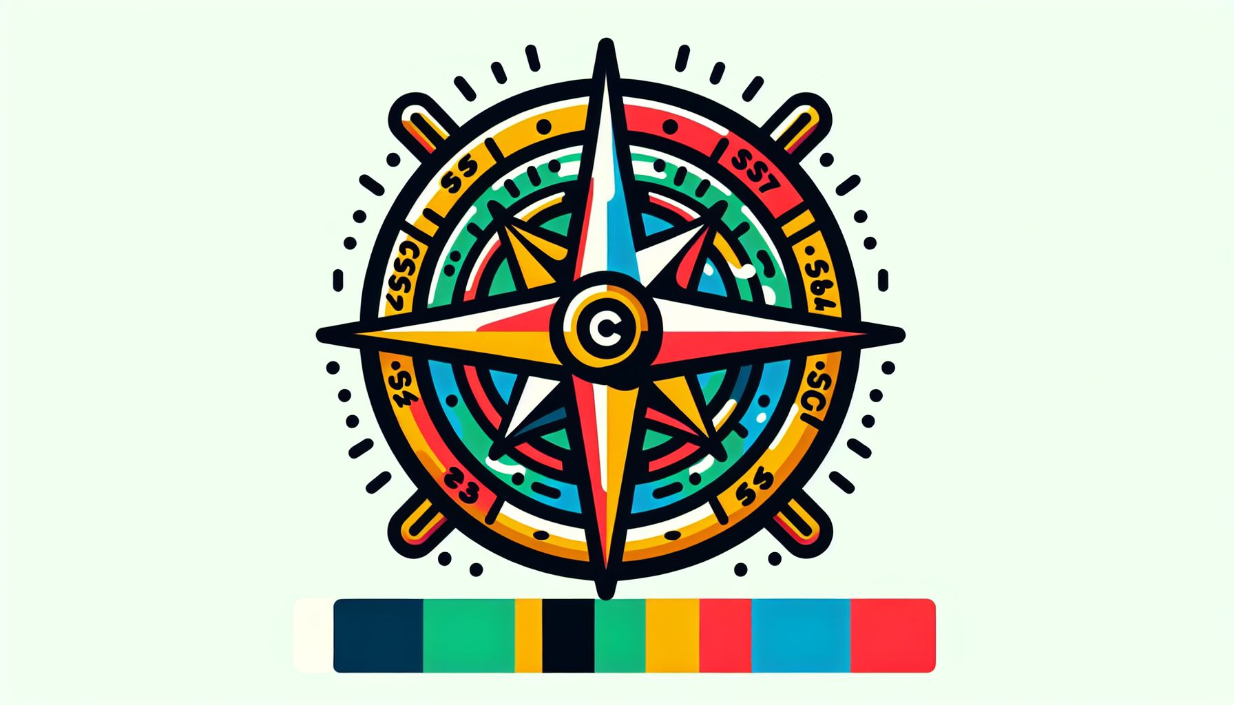Compass in flat illustration style and white background, red #f47574, green #88c7a8, yellow #fcc44b, and blue #645bc8 colors.