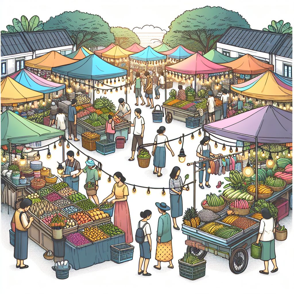 market in illustration style with gradients and white background