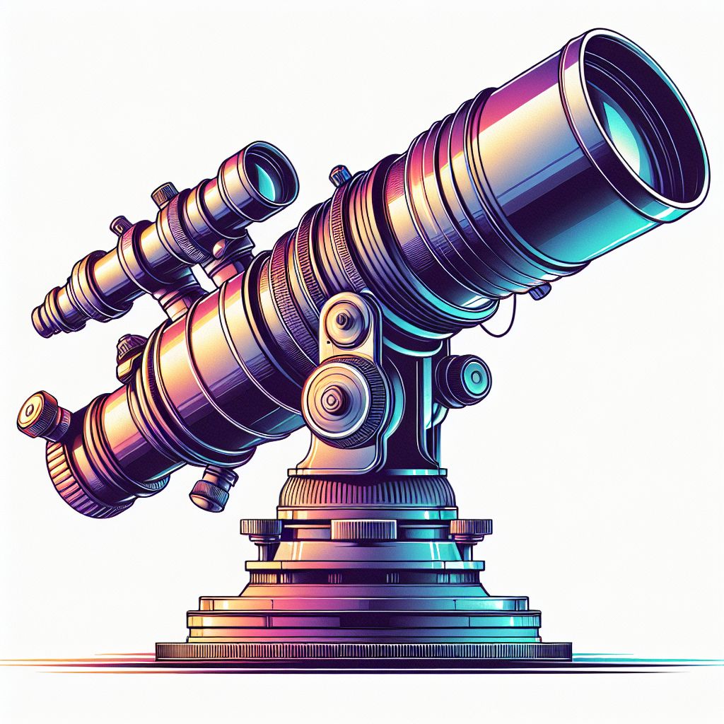 Telescope in illustration style with gradients and white background