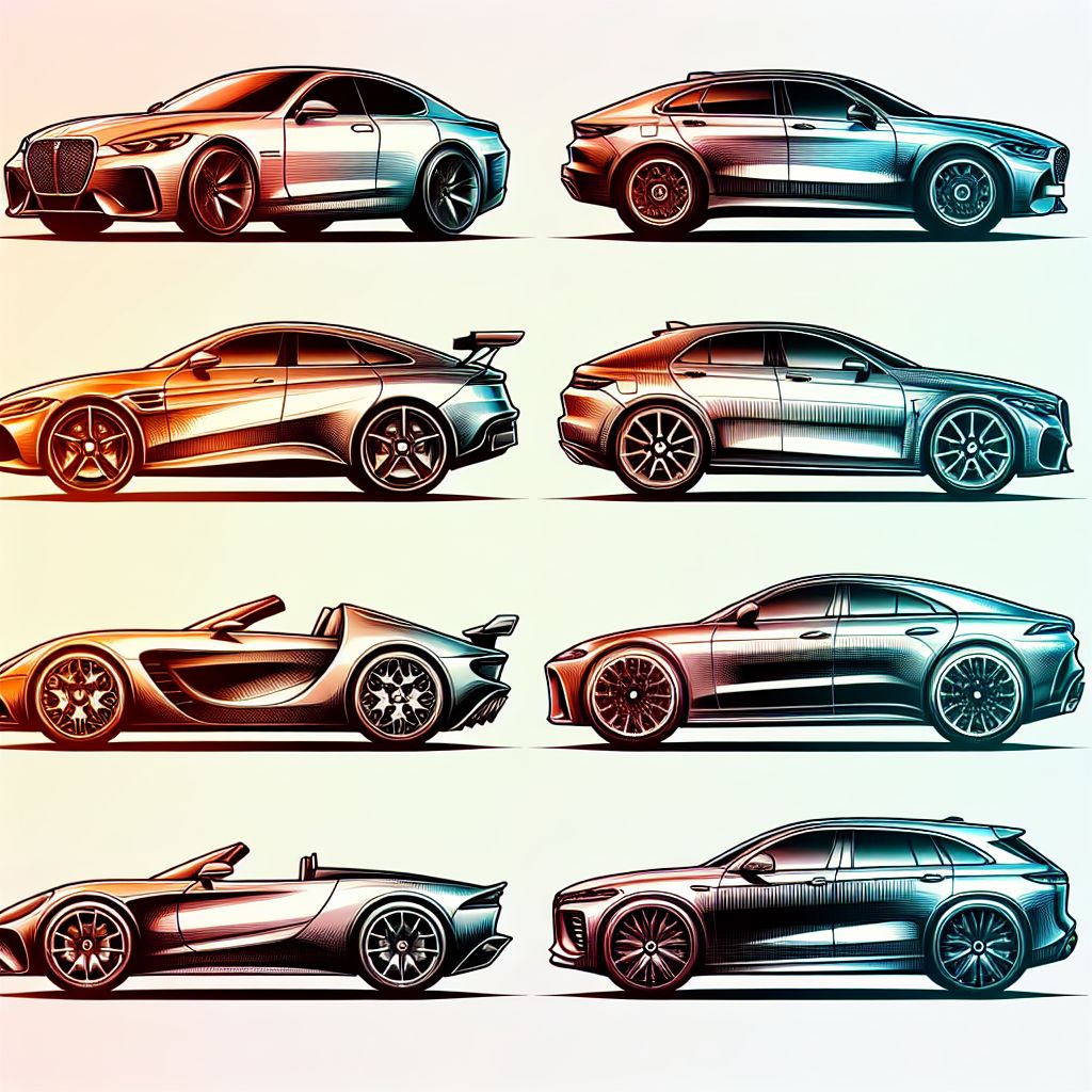 car manufacturers in illustration style with gradients and white background