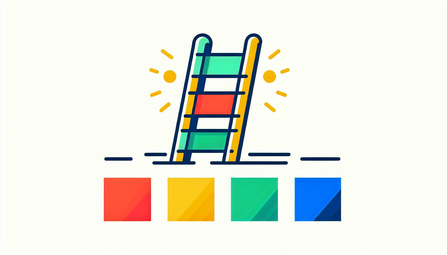 Ladder in flat illustration style and white background, red #f47574, green #88c7a8, yellow #fcc44b, and blue #645bc8 colors.