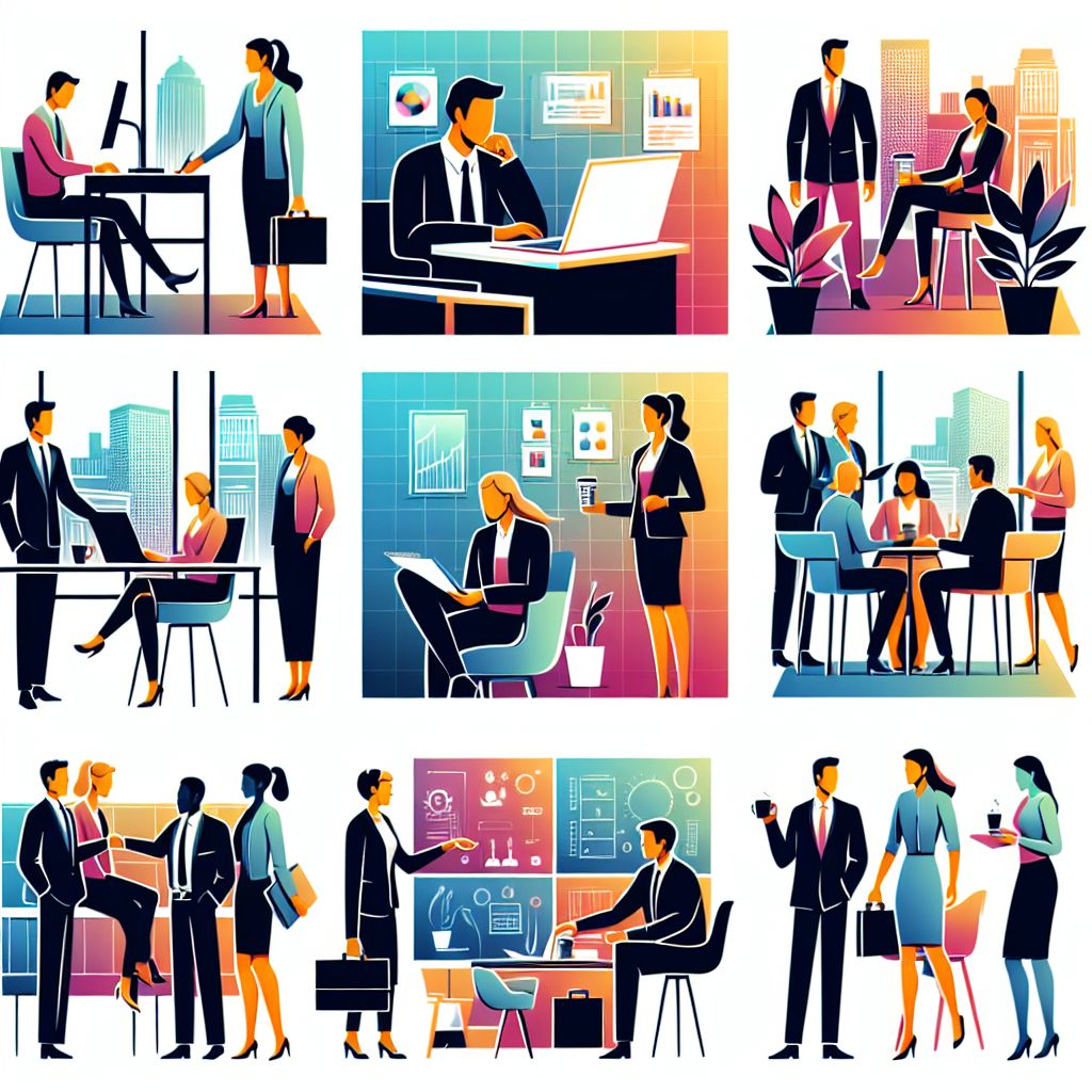 business in illustration style with gradients and white background
