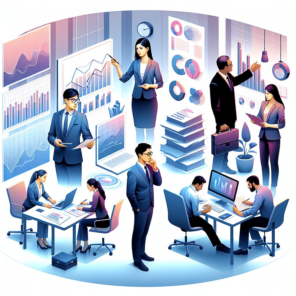 Business in illustration style with gradients and white background