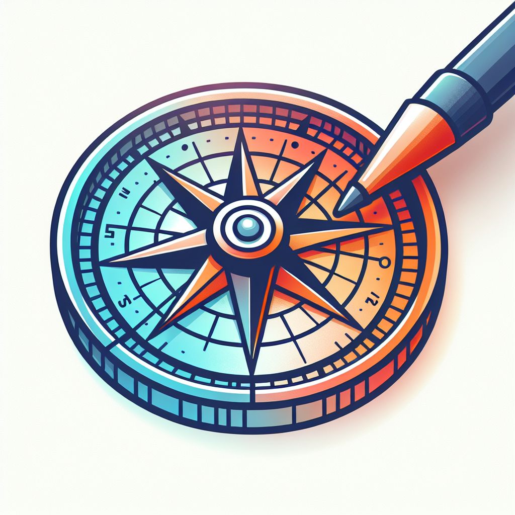 Strategic compass in illustration style with gradients and white background