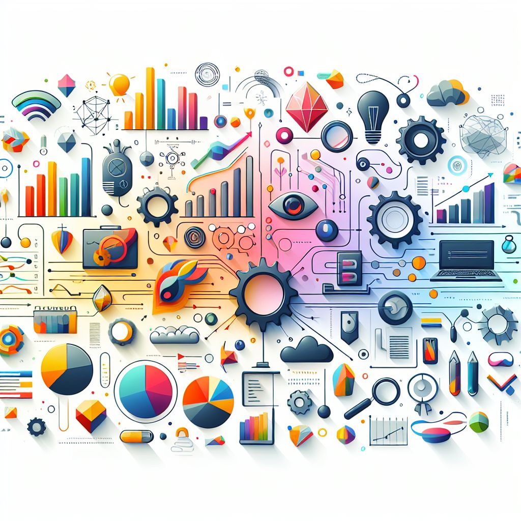 Analysis in illustration style with gradients and white background