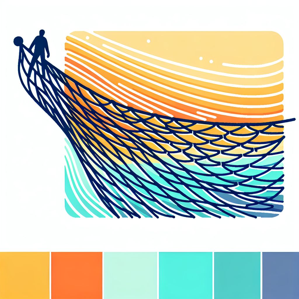 Safety net in illustration style with gradients and white background, f47574, 88c7a8, fcc44b, and 645bc8 colors.
